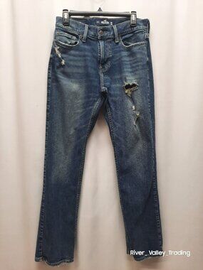 Hollister Bootcut Jeans Mens 30x30 Epic Flex Distressed Ripped Blue Denim Pants